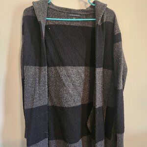 Black and Gray Hooded Cardigan